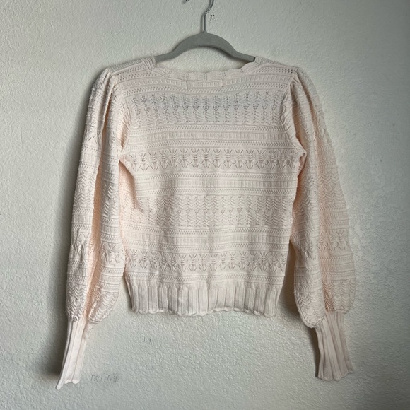 Saltwater luxe cream open knit blouse with a scoop neck and long sleeves - Picture 2 of 4